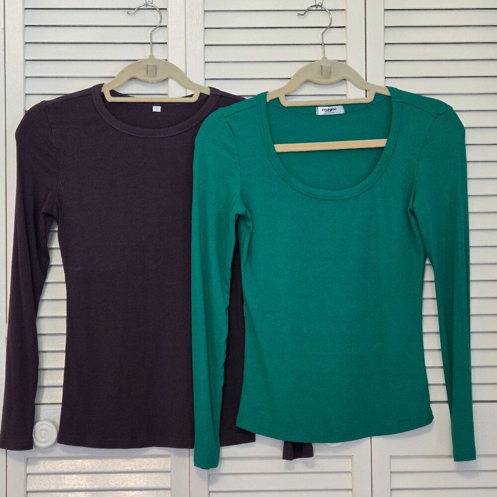 Bundle of 2 Long Sleeved Ribbed Knit Tops - Size S
